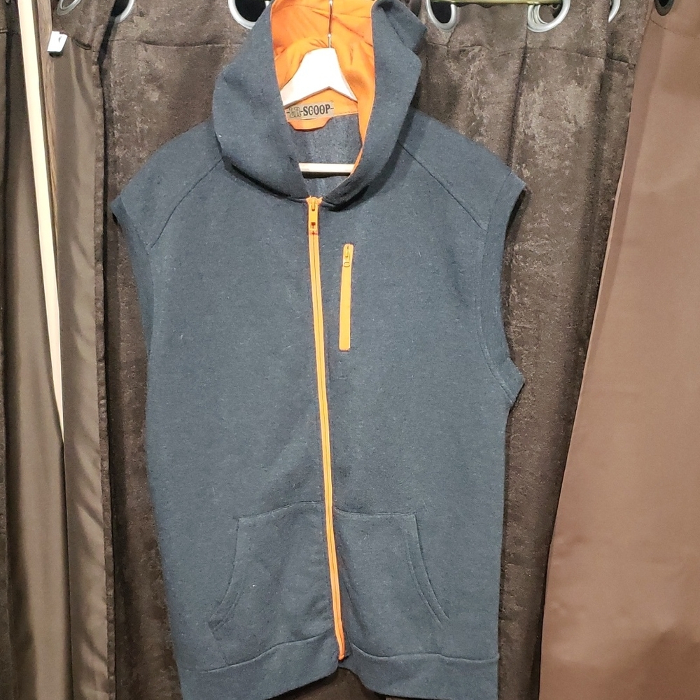 LR Scoop Men's Sleeveless Hoodie - Dark Gray and Orange
